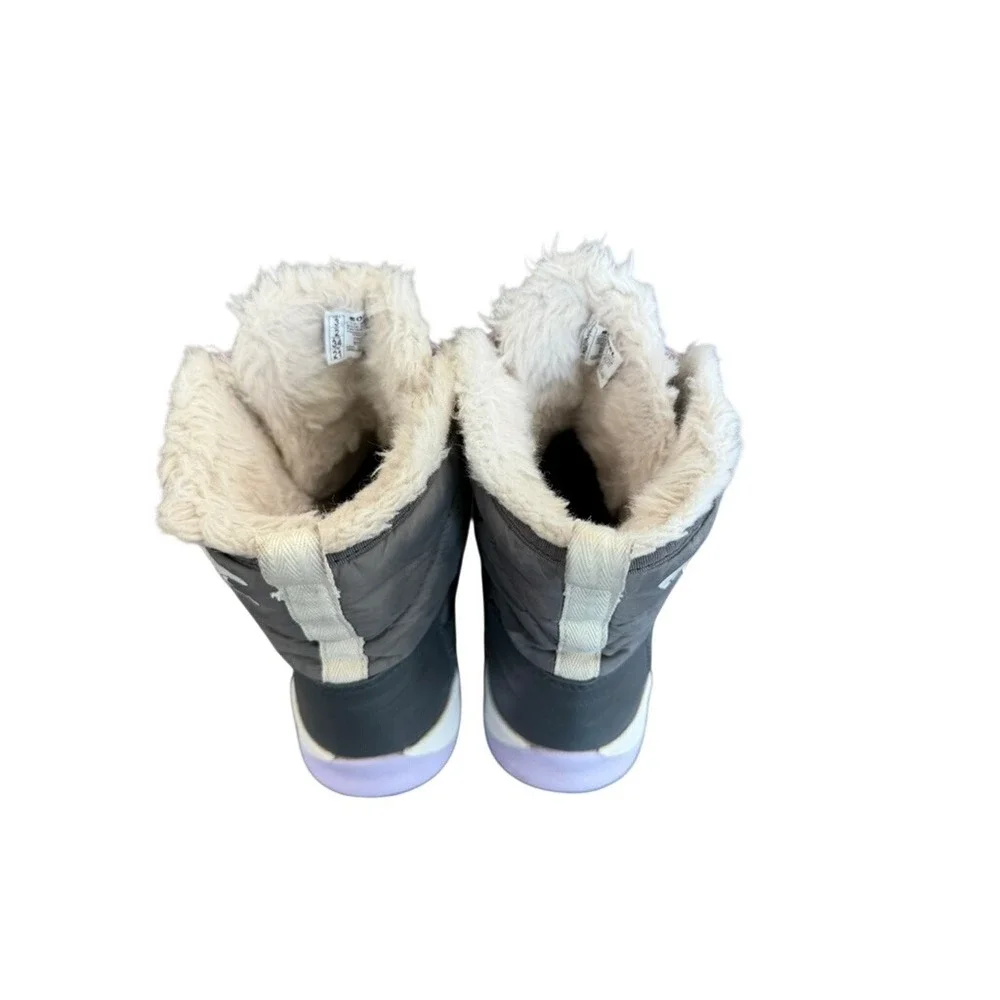 Sorel Whitney II Waterproof Snow Boots Kids Gray Lavender Faux Fur Final Sale